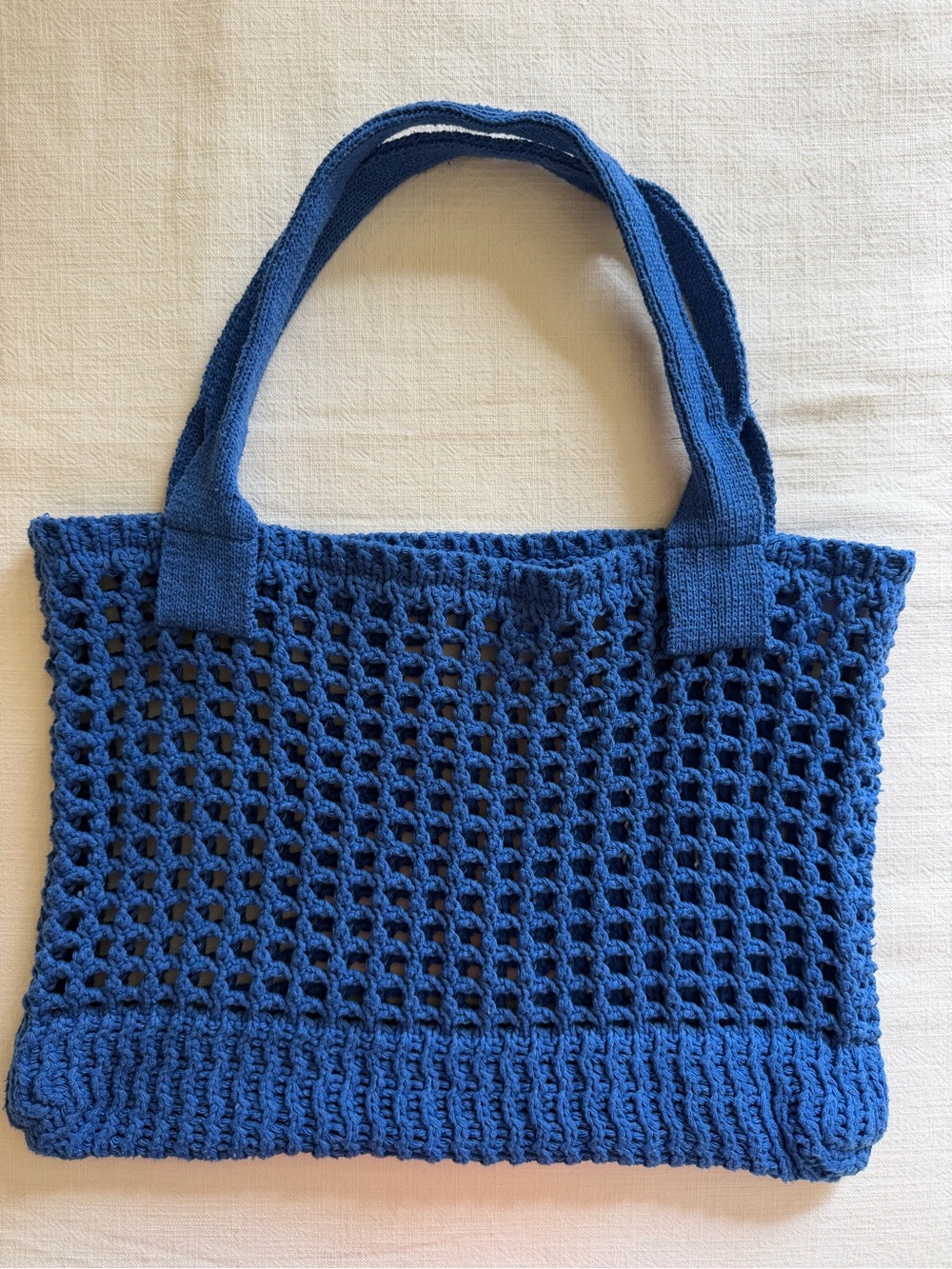 Hand-Knit Open Weave Tote in Blue